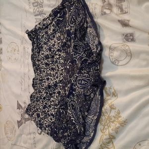 Blue and white print shorts.